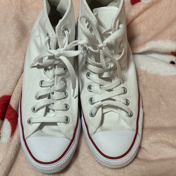 Converse White Canvas High-Tops with Red and Blue Trim - Picture 8 of 10